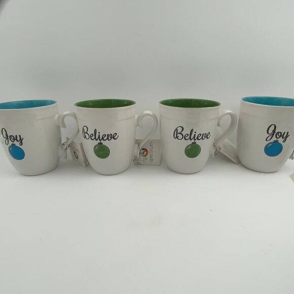 Spectrum Designz Large Christmas Mugs Believe & Joy 16oz Joy & Happy Set Of 4 - Picture 5 of 9